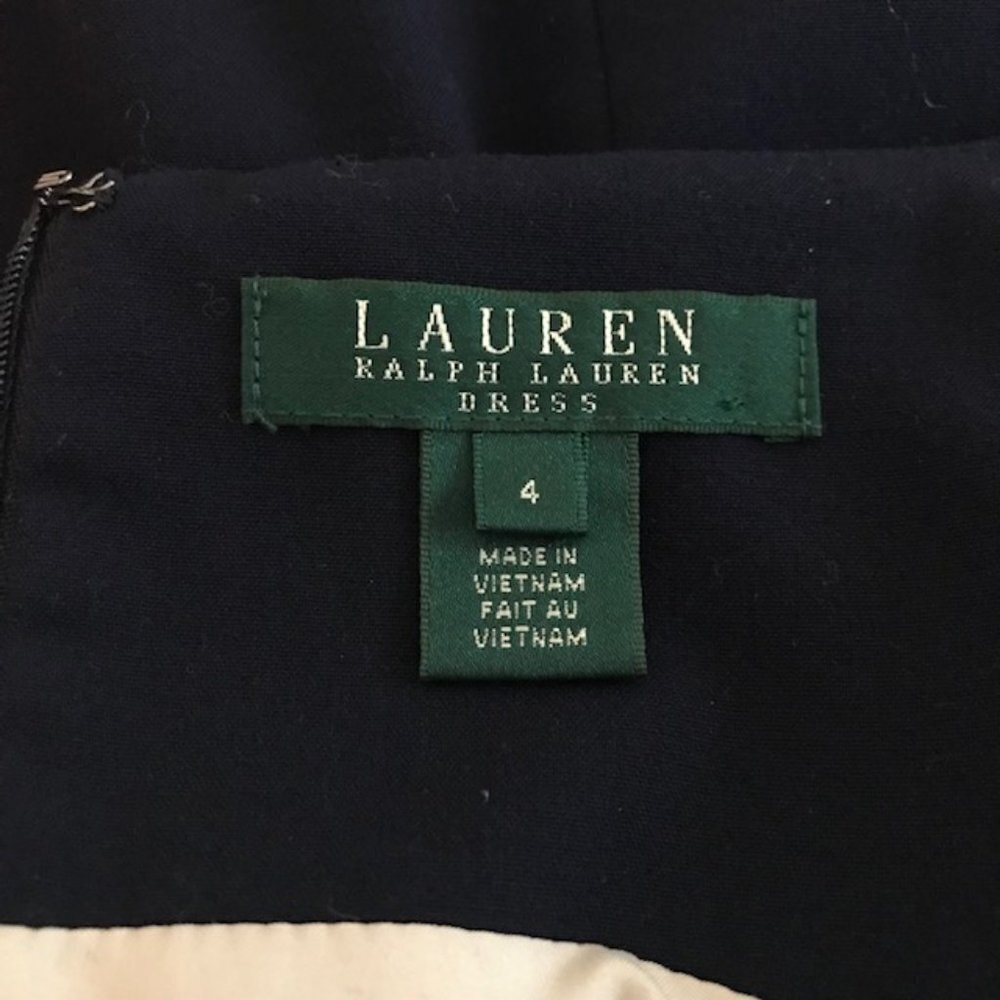 LAUREN Ralph Lauren Women's Colorblock Navy Sleeveless Sheath Dress Size 4 - Picture 7 of 10
